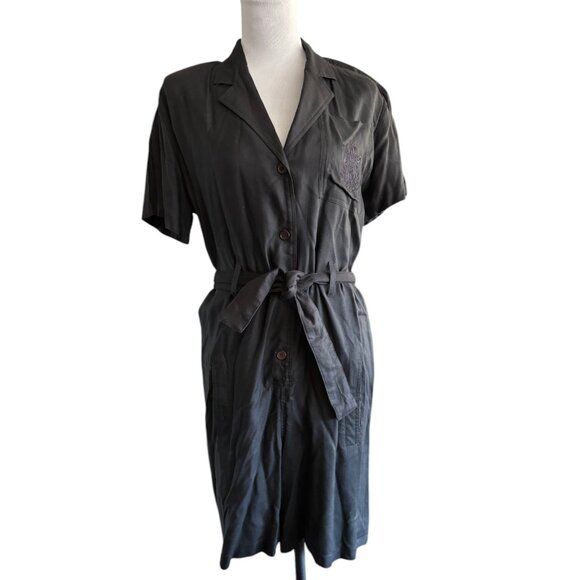 Happy Legs Vintage black short sleeve collared button up Romper sz S - Picture 1 of 6